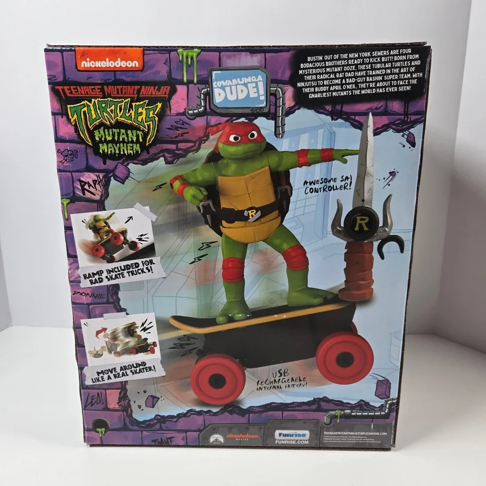 Funrise TMNT Mutant Mayhem Raphael Cowabunga Skate RC Toy Green Skateboard New